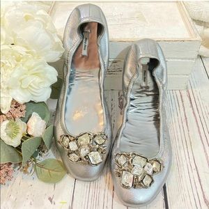 Silver metallic rhinestone women's ballerina flats